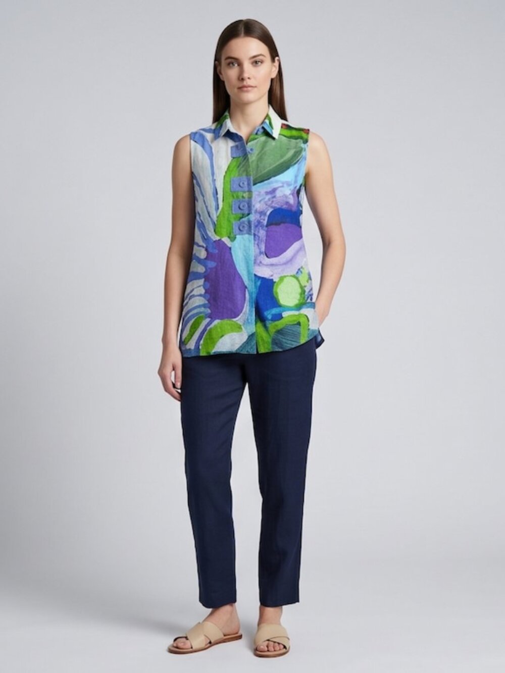 Claire Desjardins Abstract Sleeveless Blouse XS